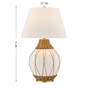 Savoy House Josephine 1-Light Table Lamp | Coastal White Ceramic and Rattan with White Linen Shade | Bedroom & Living Room Accent | 22 in | | Model 11-CD30