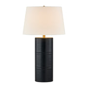 Savoy House Albert 1-Light Table Lamp | Contemporary Black Faux Leather and Linen with White Linen Shade | Bedroom & Living Room Accent | Model 11-CD31-BK