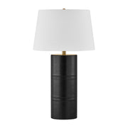 Savoy House Albert 1-Light Table Lamp | Contemporary Black Faux Leather and Linen with White Linen Shade | Bedroom & Living Room Accent | Model 11-CD31-BK