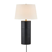 Savoy House Albert 1-Light Table Lamp | Contemporary Black Faux Leather and Linen with White Linen Shade | Bedroom & Living Room Accent | Model 11-CD31-BK