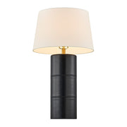Savoy House Albert 1-Light Table Lamp | Contemporary Black Faux Leather and Linen with White Linen Shade | Bedroom & Living Room Accent | Model 11-CD31-BK