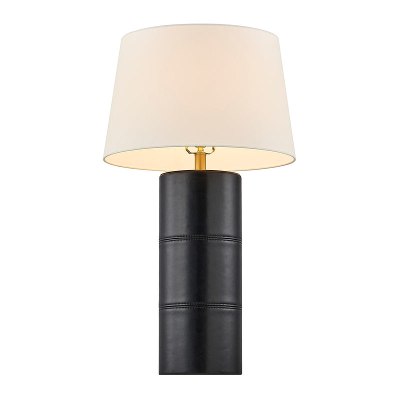 Savoy House Albert 1-Light Table Lamp | Contemporary Black Faux Leather and Linen with White Linen Shade | Bedroom & Living Room Accent | Model 11-CD31-BK