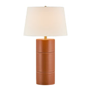 Savoy House Albert 17in 1-Light Table Lamp | Modern Honey Brown Faux Leather and White Linen | Bedroom & Living Room | 17 x 17 x 30 in | Model 11-CD31-HB
