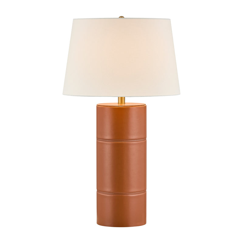Savoy House Albert 17in 1-Light Table Lamp | Modern Honey Brown Faux Leather and White Linen | Bedroom & Living Room | 17 x 17 x 30 in | Model 11-CD31-HB