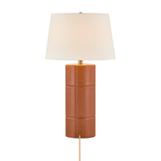 Savoy House Albert 17in 1-Light Table Lamp | Modern Honey Brown Faux Leather and White Linen | Bedroom & Living Room | 17 x 17 x 30 in | Model 11-CD31-HB