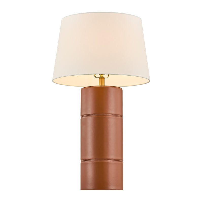 Savoy House Albert 17in 1-Light Table Lamp | Modern Honey Brown Faux Leather and White Linen | Bedroom & Living Room | 17 x 17 x 30 in | Model 11-CD31-HB