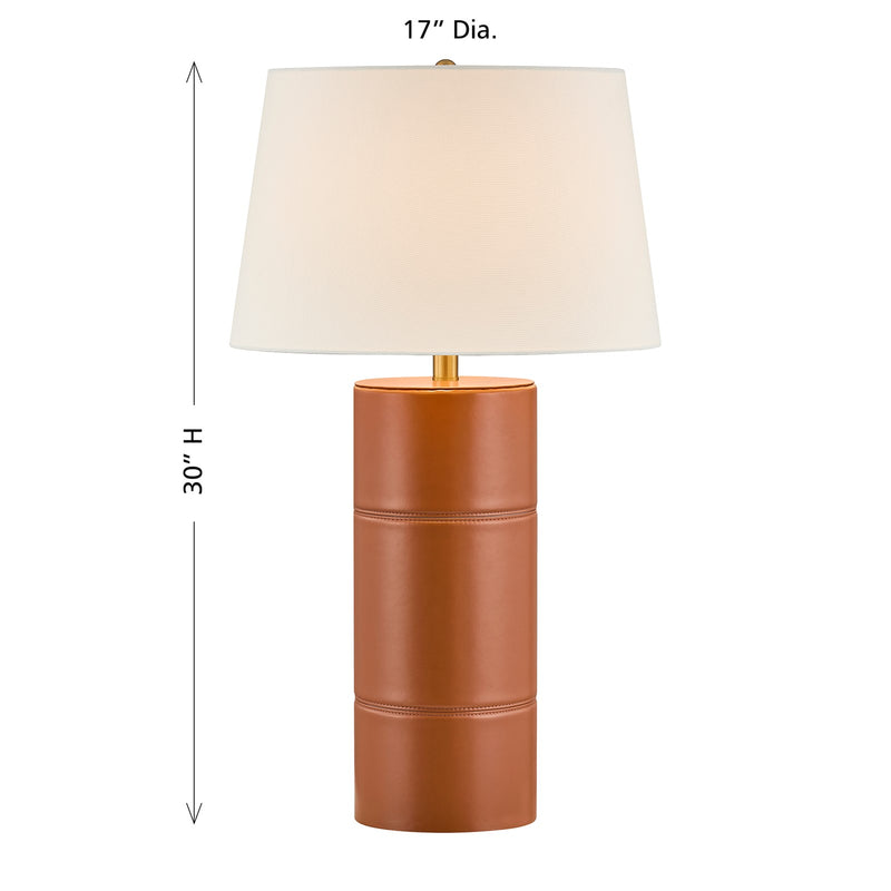 Savoy House Albert 17in 1-Light Table Lamp | Modern Honey Brown Faux Leather and White Linen | Bedroom & Living Room | 17 x 17 x 30 in | Model 11-CD31-HB