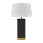 Savoy House Max 17in 1-Light Table Lamp | Modern Black Faux Leather and White Linen | Bedroom & Living Room | 17 x 17 x 27.88 in | Model 11-CD32-BK