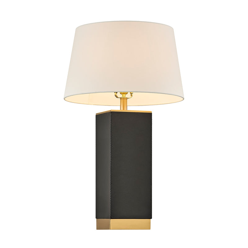 Savoy House Max 17in 1-Light Table Lamp | Modern Black Faux Leather and White Linen | Bedroom & Living Room | 17 x 17 x 27.88 in | Model 11-CD32-BK