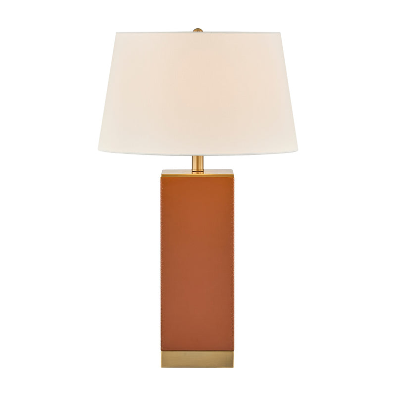 Savoy House Max 17in 1-Light Table Lamp | Modern Honey Brown Faux Leather and White Linen | Bedroom & Living Room | 17 x 17 x 27.88 in | Model 11-CD32-HB