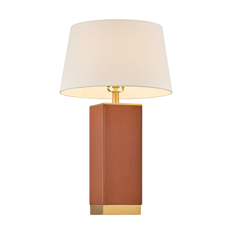 Savoy House Max 17in 1-Light Table Lamp | Modern Honey Brown Faux Leather and White Linen | Bedroom & Living Room | 17 x 17 x 27.88 in | Model 11-CD32-HB