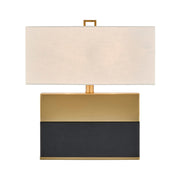 Savoy House Oliver 15.5in 1-Light Table Lamp | Modern Honey Brown and Black Faux Leather and White Linen | Bedroom & Living Room | 8 in | Model 11-CD33-HBBK