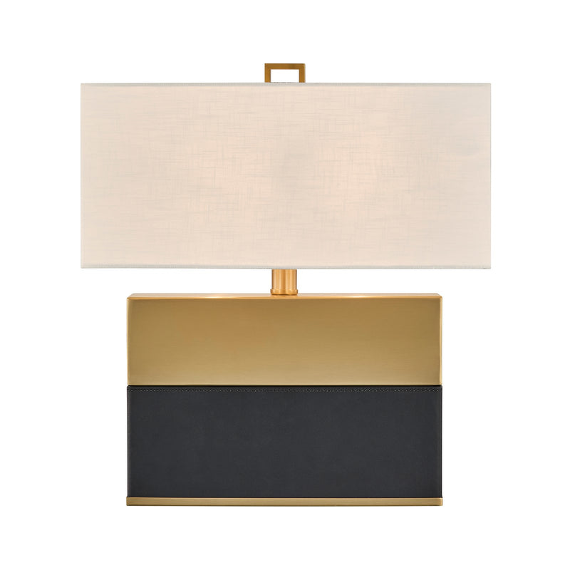 Savoy House Oliver 15.5in 1-Light Table Lamp | Modern Honey Brown and Black Faux Leather and White Linen | Bedroom & Living Room | 8 in | Model 11-CD33-HBBK