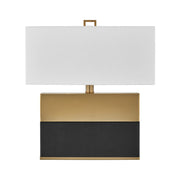 Savoy House Oliver 15.5in 1-Light Table Lamp | Modern Honey Brown and Black Faux Leather and White Linen | Bedroom & Living Room | 8 in | Model 11-CD33-HBBK
