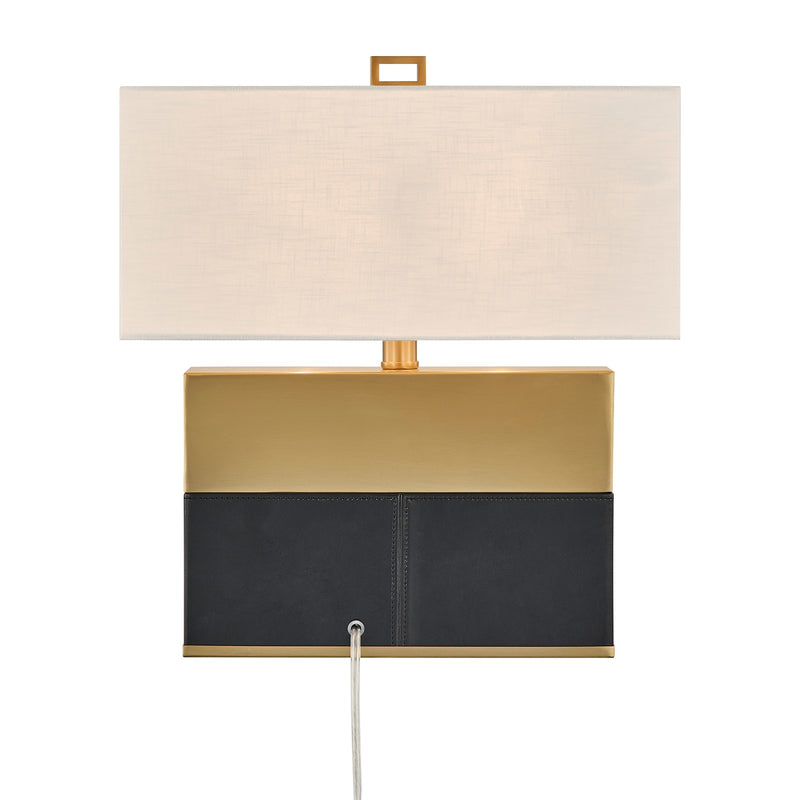 Savoy House Oliver 15.5in 1-Light Table Lamp | Modern Honey Brown and Black Faux Leather and White Linen | Bedroom & Living Room | 8 in | Model 11-CD33-HBBK