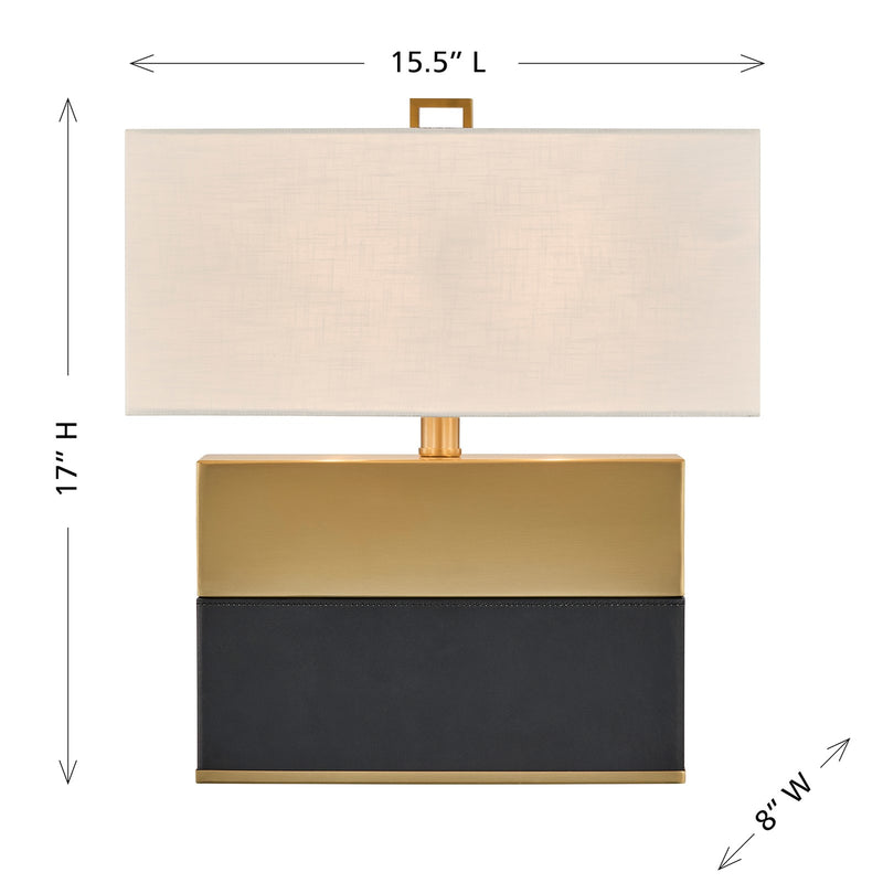 Savoy House Oliver 15.5in 1-Light Table Lamp | Modern Honey Brown and Black Faux Leather and White Linen | Bedroom & Living Room | 8 in | Model 11-CD33-HBBK