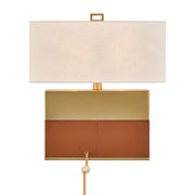 Savoy House Oliver 15.5in 1-Light Table Lamp | Modern Honey Brown Faux Leather and Warm Brass Metal with White Linen Shade | Bedside | Model 11-CD33-HBBR