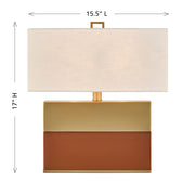 Savoy House Oliver 15.5in 1-Light Table Lamp | Modern Honey Brown Faux Leather and Warm Brass Metal with White Linen Shade | Bedside | Model 11-CD33-HBBR