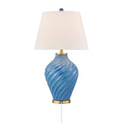 Savoy House Viola 19in 1-Light Table Lamp | Soft Modern Blue Ceramic with White Linen Shade and Warm Brass Accents | Living Room & | Model 11-CD34-BL