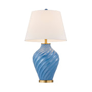 Savoy House Viola 19in 1-Light Table Lamp | Soft Modern Blue Ceramic with White Linen Shade and Warm Brass Accents | Living Room & | Model 11-CD34-BL