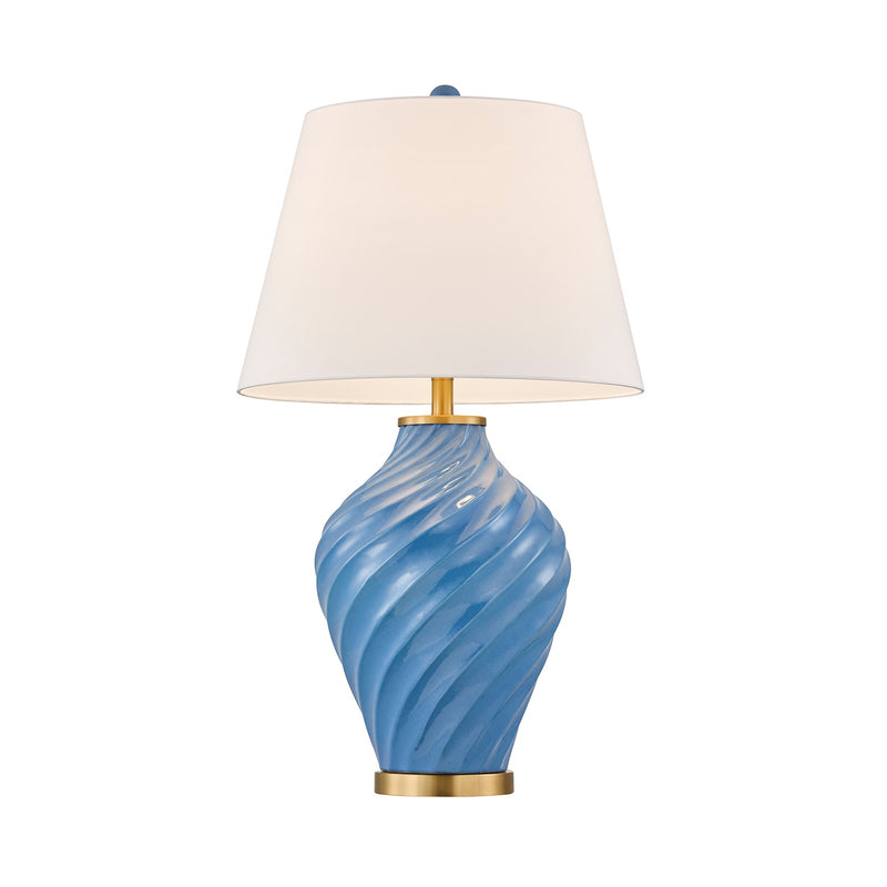 Savoy House Viola 19in 1-Light Table Lamp | Soft Modern Blue Ceramic with White Linen Shade and Warm Brass Accents | Living Room & | Model 11-CD34-BL