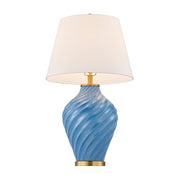 Savoy House Viola 19in 1-Light Table Lamp | Soft Modern Blue Ceramic with White Linen Shade and Warm Brass Accents | Living Room & | Model 11-CD34-BL