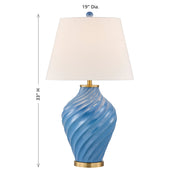 Savoy House Viola 19in 1-Light Table Lamp | Soft Modern Blue Ceramic with White Linen Shade and Warm Brass Accents | Living Room & | Model 11-CD34-BL