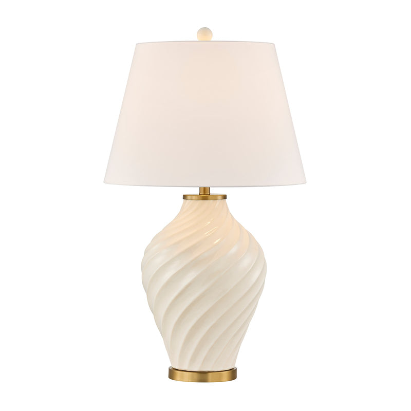 Savoy House Viola 19in 1-Light Table Lamp | Soft Modern White Ceramic with White Linen Shade and Warm Brass Accents | Living Room & | Model 11-CD34-WH