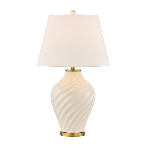 Savoy House Viola 19in 1-Light Table Lamp | Soft Modern White Ceramic with White Linen Shade and Warm Brass Accents | Living Room & | Model 11-CD34-WH