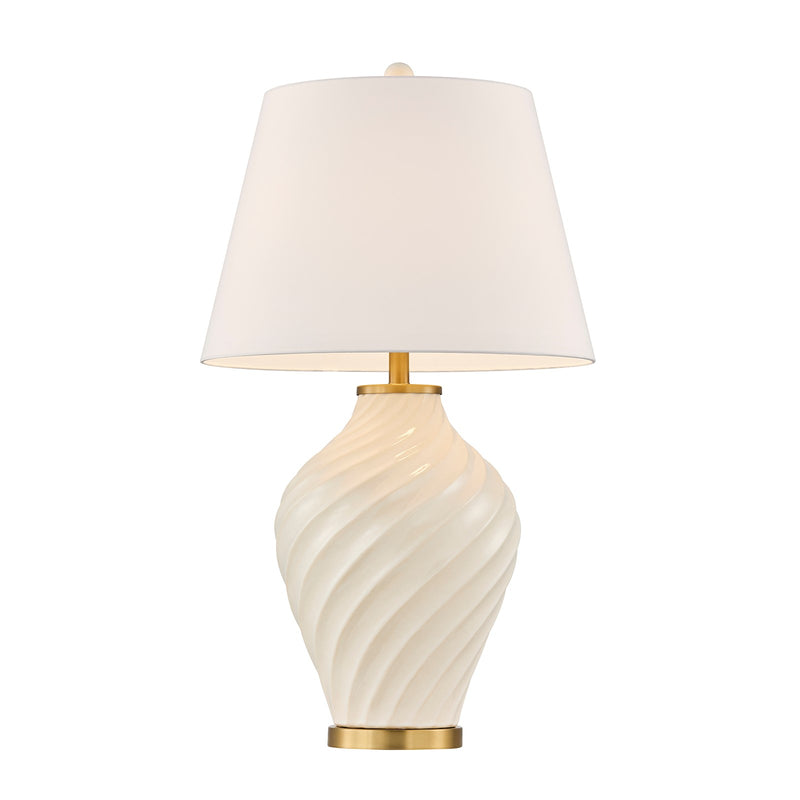 Savoy House Viola 19in 1-Light Table Lamp | Soft Modern White Ceramic with White Linen Shade and Warm Brass Accents | Living Room & | Model 11-CD34-WH