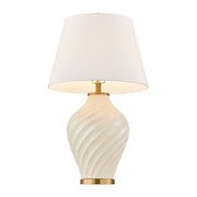 Savoy House Viola 19in 1-Light Table Lamp | Soft Modern White Ceramic with White Linen Shade and Warm Brass Accents | Living Room & | Model 11-CD34-WH