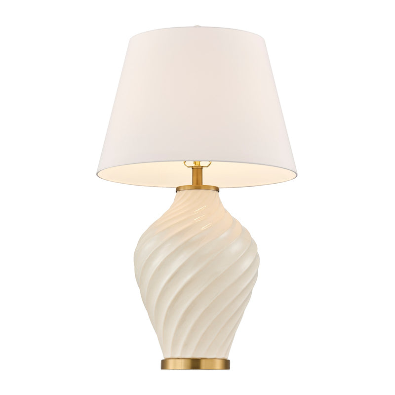 Savoy House Viola 19in 1-Light Table Lamp | Soft Modern White Ceramic with White Linen Shade and Warm Brass Accents | Living Room & | Model 11-CD34-WH