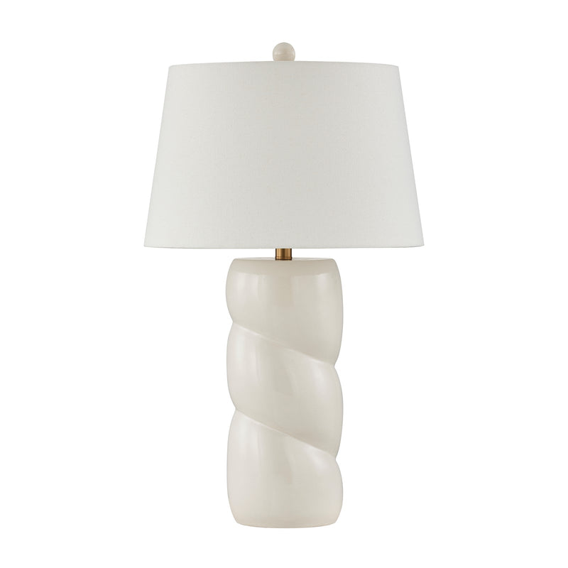 Savoy House Betty 17in 1-Light Table Lamp | Soft Modern White High-Gloss Ceramic with White Linen Shade and Warm Brass Accents | Bedroom & | Model 11-CD36