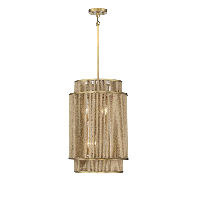 Savoy House Ashburn 6-Light Pendant, Warm Brass/Rope