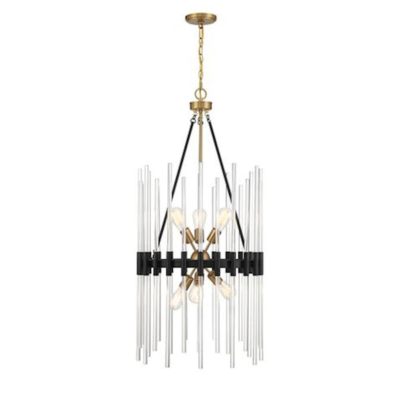 Savoy House Santiago 6 Light Pendant, Black/Brass Accents