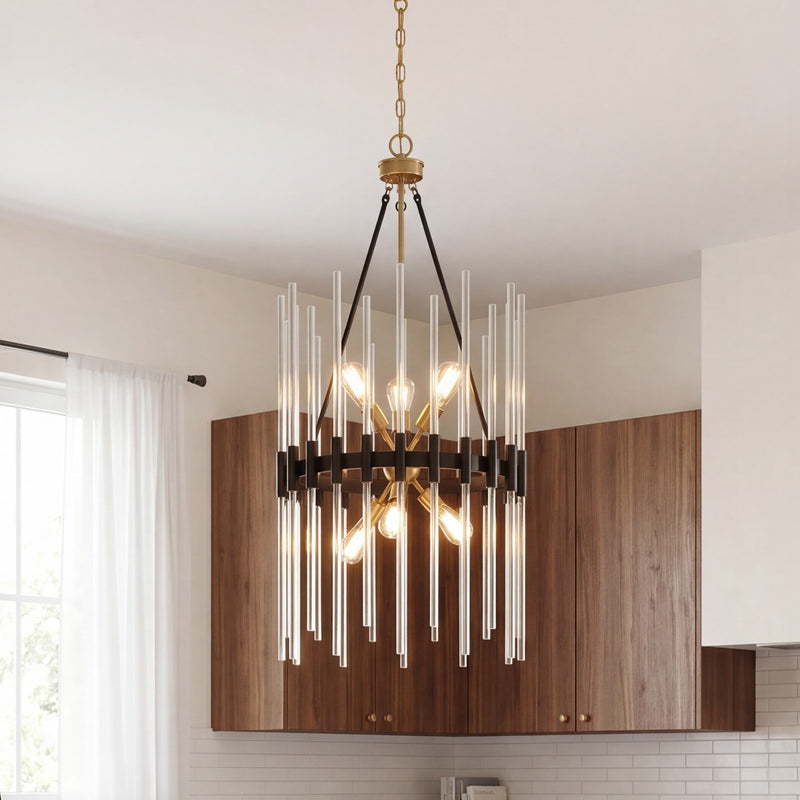 Savoy House Santiago 6 Light Pendant, Black/Brass Accents