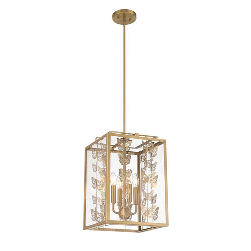 Savoy House Birch 4 Light Pendant, Warm Brass/Clear