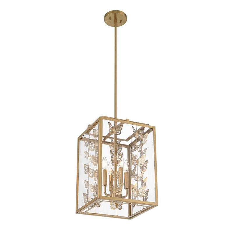 Savoy House Birch 4 Light Pendant, Warm Brass/Clear