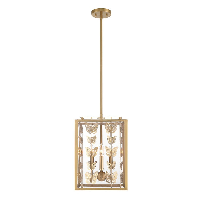 Savoy House Birch 4 Light Pendant, Warm Brass/Clear
