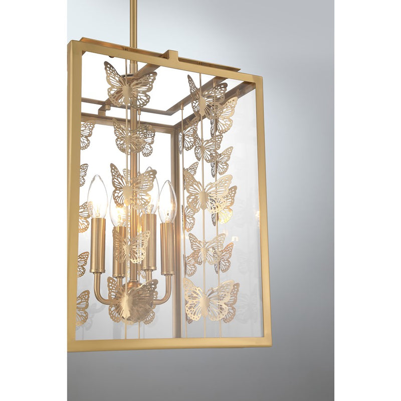 Savoy House Birch 4 Light Pendant, Warm Brass/Clear