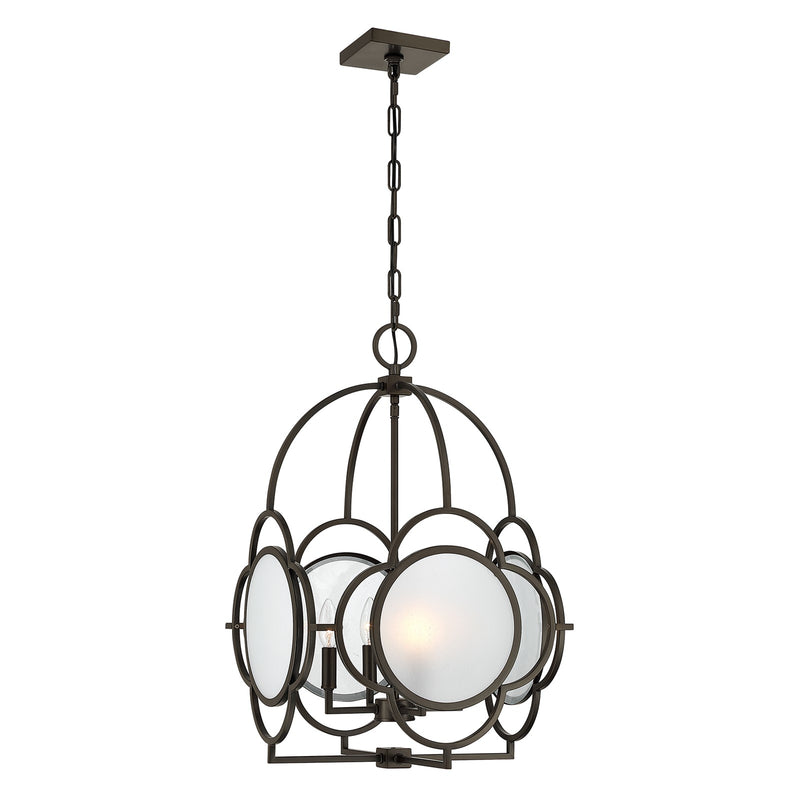 Savoy House Damen 17in 4-Light Pendant | Transitional Mediterranean Bronze Metal and Frosted Seeded Glass | Dining Room & Foyer | 17 | Model 3-4699-4-15