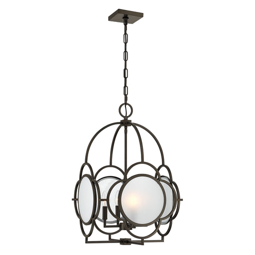 Savoy House Damen 17in 4-Light Pendant | Transitional Mediterranean Bronze Metal and Frosted Seeded Glass | Dining Room & Foyer | 17 | Model 3-4699-4-15