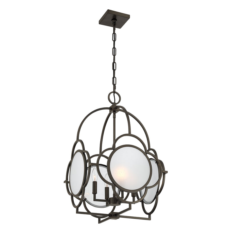 Savoy House Damen 17in 4-Light Pendant | Transitional Mediterranean Bronze Metal and Frosted Seeded Glass | Dining Room & Foyer | 17 | Model 3-4699-4-15