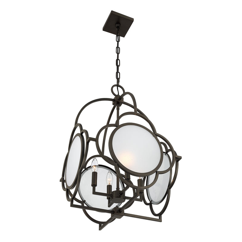Savoy House Damen 17in 4-Light Pendant | Transitional Mediterranean Bronze Metal and Frosted Seeded Glass | Dining Room & Foyer | 17 | Model 3-4699-4-15