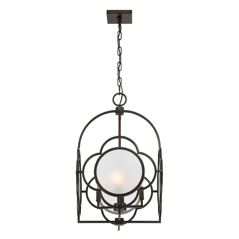 Savoy House Damen 17in 4-Light Pendant | Transitional Mediterranean Bronze Metal and Frosted Seeded Glass | Dining Room & Foyer | 17 | Model 3-4699-4-15