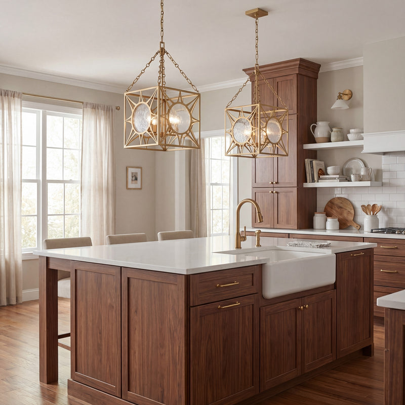 Savoy House Balfour 4 Light Pendant, Warm Brass/Clear Water