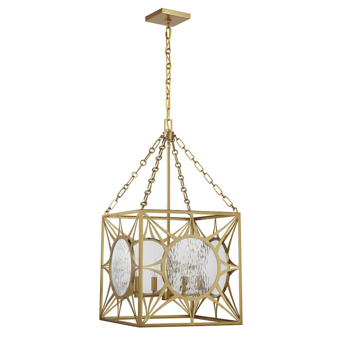 Savoy House Balfour 4 Light Pendant, Warm Brass/Clear Water