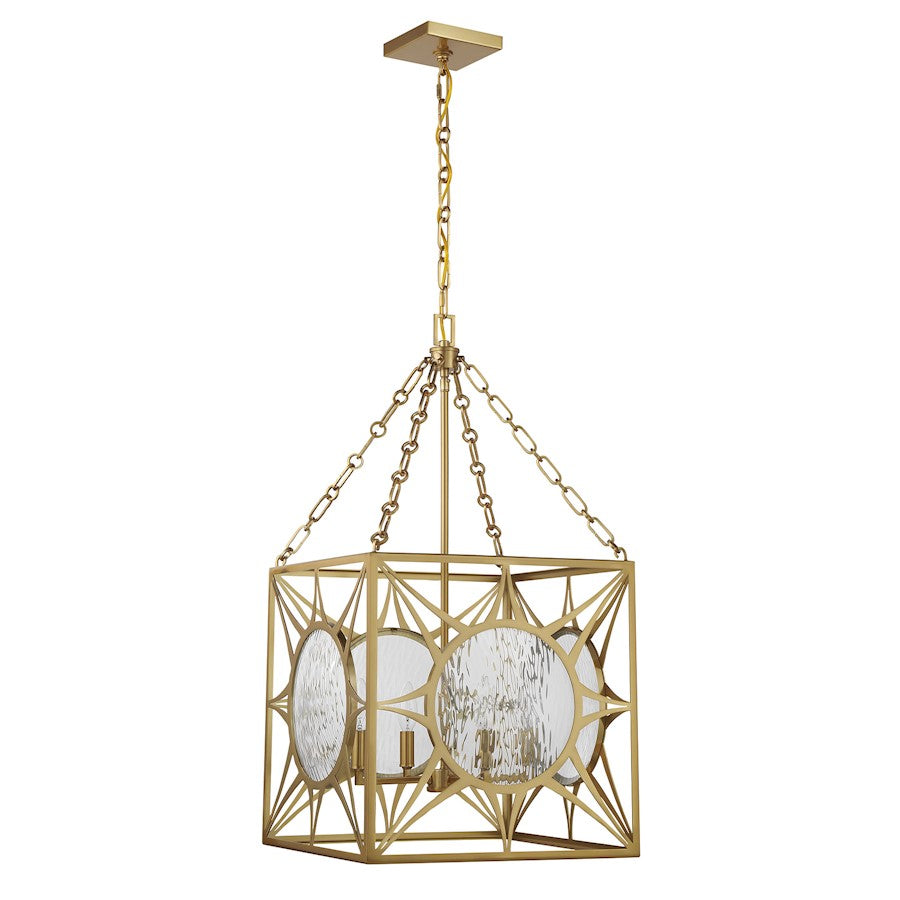 Savoy House Balfour 4 Light Pendant, Warm Brass/Clear Water