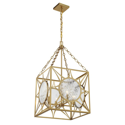 Savoy House Balfour 4 Light Pendant, Warm Brass/Clear Water