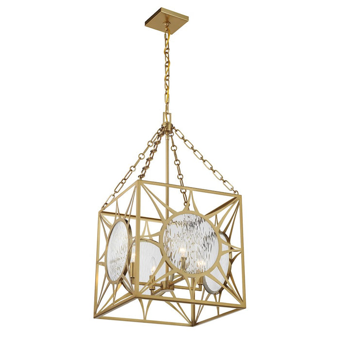 Savoy House Balfour 4 Light Pendant, Warm Brass/Clear Water